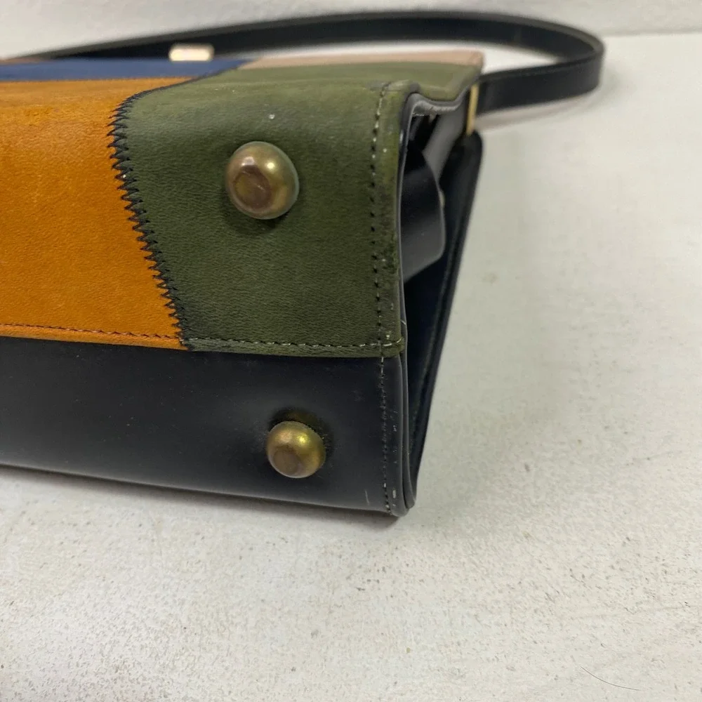 Vintage 60s Colorblock Patchwork Suede Leather Frame Handbag Mod Mid Century